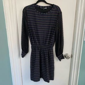 LOVE MOSCHINO METALLIC RAINBOW DRESS SHEER DOT SLEEVE SIZE 6 EUC